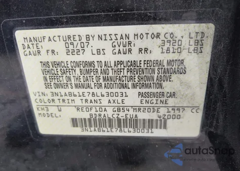 2008 Nissan Sentra 2.0 from USA, damaged, VIN 3N1AB61E78L630031